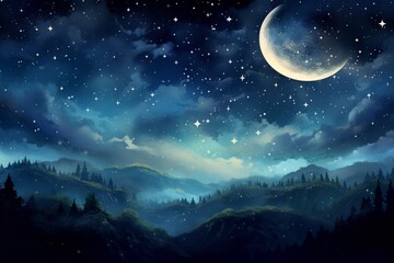 Obraz na płótnie Canvas starry night sky with full moon
