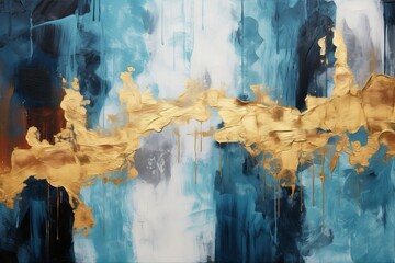 Blue and gold abstract hand painted background, acrylic painting, Generative AI - obrazy, fototapety, plakaty