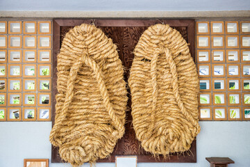 Large woven straw sandals at Kotokuin Temple, Kamakura, Kanazawa Prefecture, Japan.