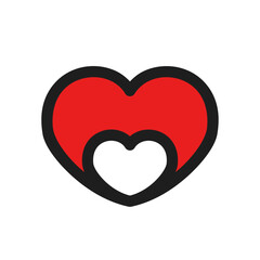 Red vector heart with black outline on white background. Best for St. Valentine's Day decoration.