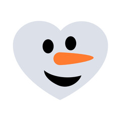 Logo snowman. Silueta de corazón con cara de muñeco de nieve con nariz de zanahoria para su uso en tarjetas y felicitaciones de Navidad