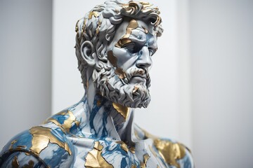 Fototapeta premium A abstract stoic marble sculpture, statue, bust of a ancient roman, greek person portraying stoicism.