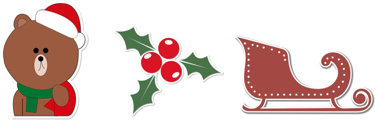 christmas set, sticker, vector illustration