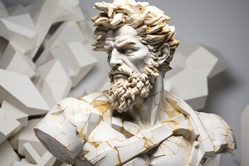 A abstract stoic marble sculpture, statue, bust of a ancient roman, greek person portraying stoicism.