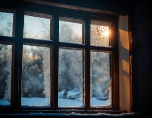 A close up of a window with frost on it