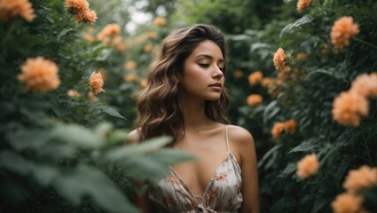 Beautiful girl in a flower garden