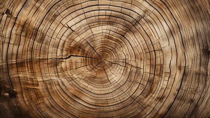 Brown cut wood texture, rough rings with close up of grain - obrazy, fototapety, plakaty