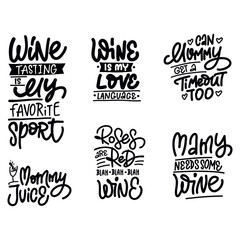 Hand-drawn lettering SET WINE - inscription for prints and posters, menu design, invitation and greeting cards 