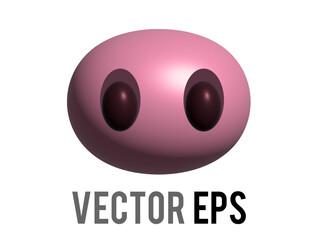 Gradient pink snout, nose of cute pig 3D icon with two black nostrils