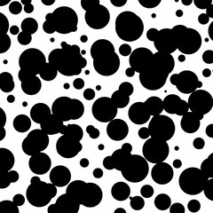 Fototapeta premium Black and white spotted animal print of Dalmatian or cow. Vector background with animal print. Texture spots and dots of different shapes.