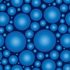 Abstract seamless pattern of blue balls of different diameters. Vector background. Big and small spherical balls futuristic print.