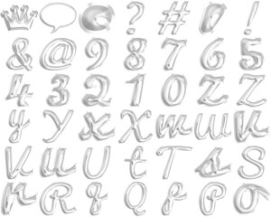 White Foil Balloon Script Alphabet, Elegant Simplicity