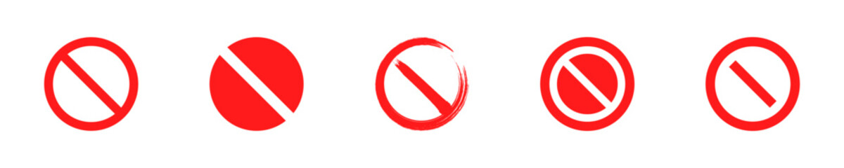 Set of stop, ban, forbidden signs. Red no or prohibited symbol. Vector 10 Eps.