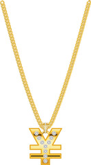 Eine Goldkette mit einem Yen Symbol als Anhänger aus Gold mit Diamanten