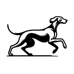 logotype of a dog running, black and white, isolated