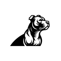 logotype of a pitbull dog, black and white, isolated