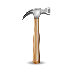 Realistic hammer illustration on white background.