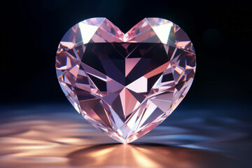 Fototapeta premium Rare pink heart shaped diamond on dark background, reflective crystal, love concept. 