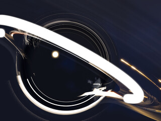 Black hole somewhere in space. Science fiction 3D rendered illustration of space background.
