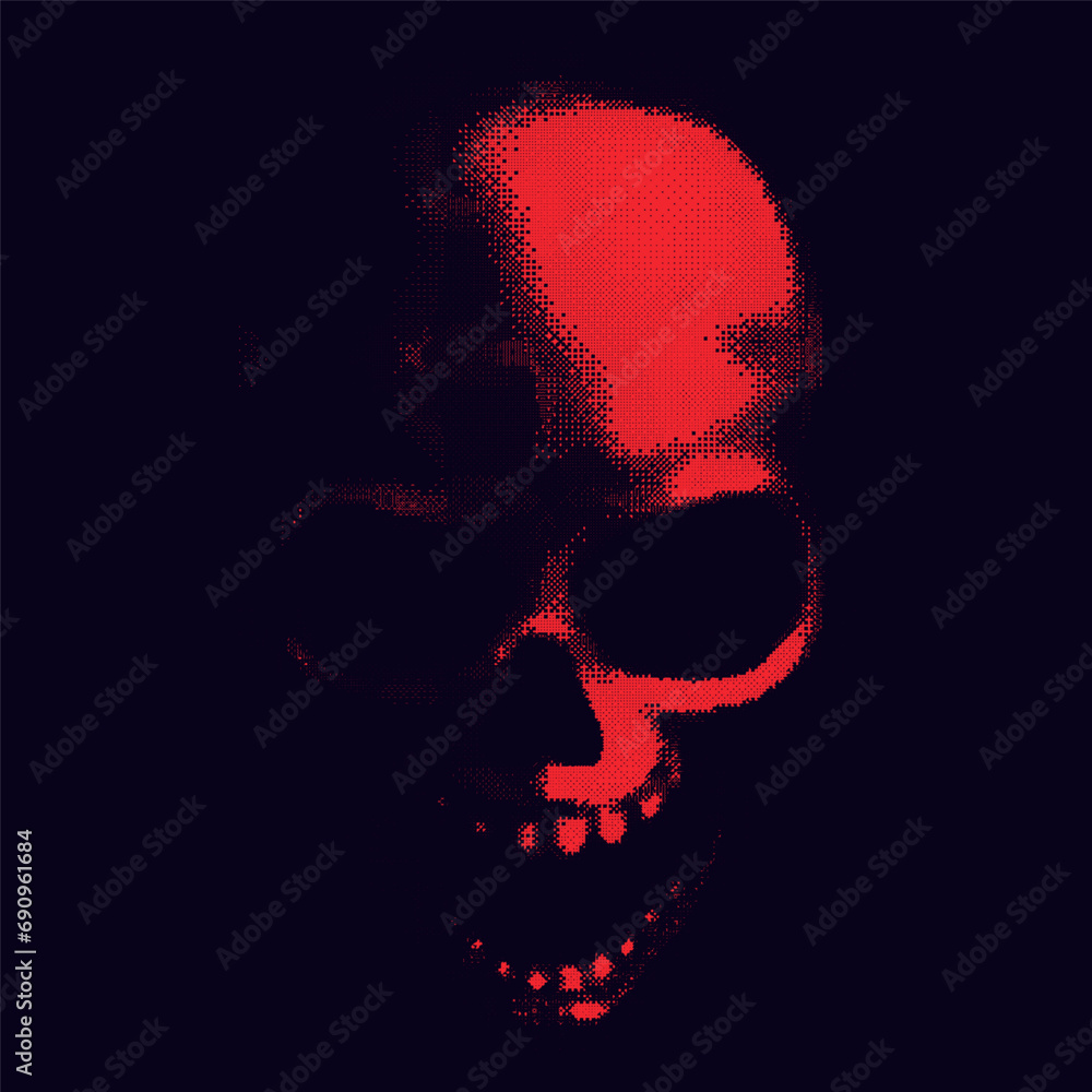 Wall mural glitched sign skull, bitmap effect. danger internet virus, technical problem or system error. vector