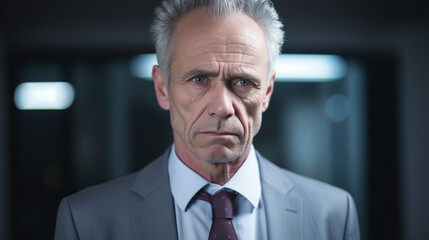 Serious businessman in an office. Portrait of mature handsome CEO. AI generated