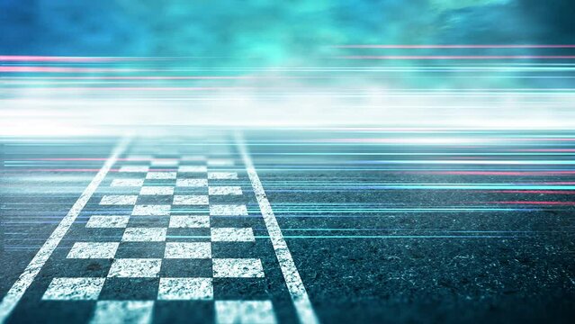 Abstract Race track finish line racing on light night