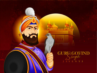 illustration of Guru Gobind Singh Jayanti - obrazy, fototapety, plakaty