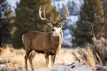 Naklejka na ściany i meble Male Cervid with Impressive Antlers - Big Buck in the Colorado Wilderness