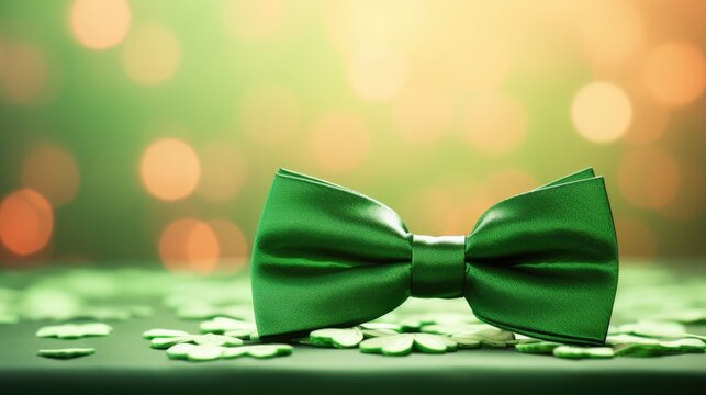 Stylish Green Bow Tie for St Patrick's Day Celebration. Festive Accessory to Accessorize Your Collar on Green Background