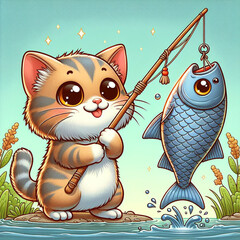 cat with fish