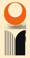 Minimal 20s geometric design poster, template with primitive shapes, Generative AI