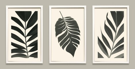 Set of minimalist botanical composition with leaves abstract collage, Generative AI