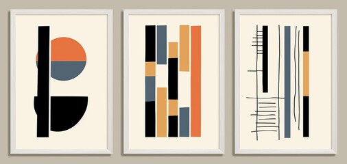 Set of minimalist 20s geometric design poster with primitive shapes, Generative AI