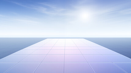 Solar Panels on a Large White Tiled Floor with a Bright Blue Sky