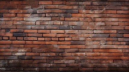 Red brick wall. Texture of old dark brown and red brick wall panoramic backgorund. Generative AI.