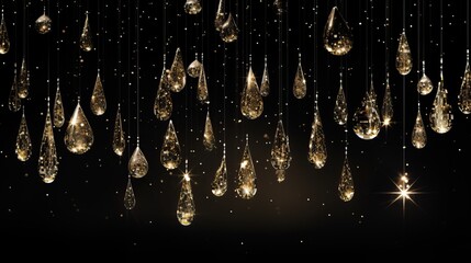 Abstract background of silver and gold shiny shimmering drops falling from top to bottom. Concept: festive and opulent atmosphere, party, glamorous event. Horizontal banner