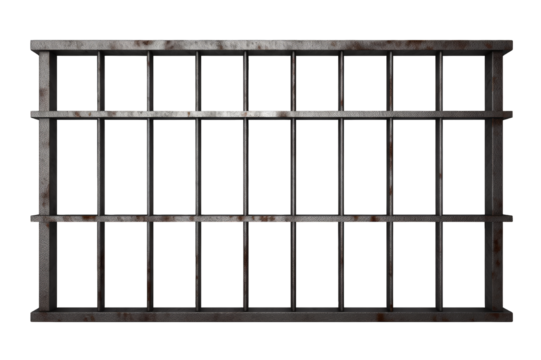 Prison Iron Bars Isolated on a cutout PNG transparent Background