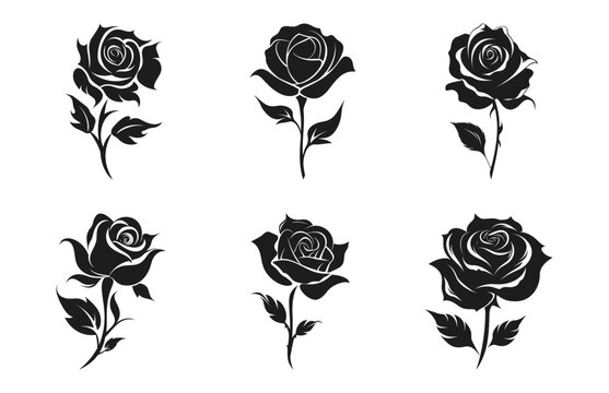 Rose Flower Silhouette Vector set, Rose Flowers Clipart Bundle