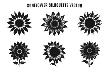Sunflower Silhouette Vector set, Flowers Clipart Bundle