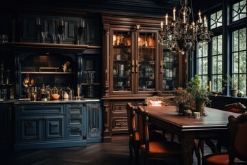 Dark luxury vintage style kitchen interior