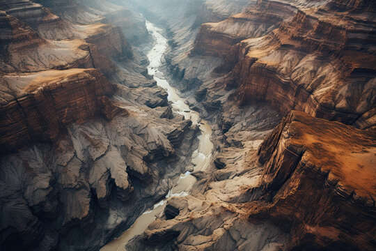 Aerial view of a beautiful canyon landscape with river
