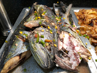 Tray of whole baked fish