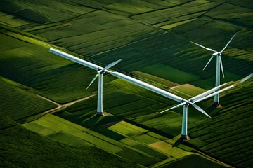 A hydrogen pipeline with wind turbines and in the background. Green hydrogen production concept