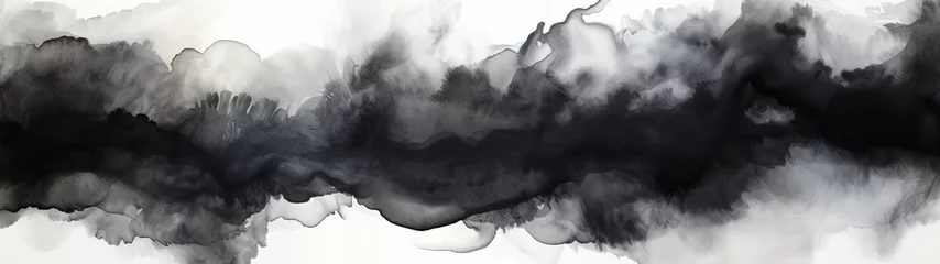 Rolgordijnen A black and white abstract watercolor background banner © Reisekuchen