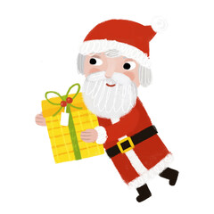 cartoon happy christmas scene with santa claus with presents illustration for children