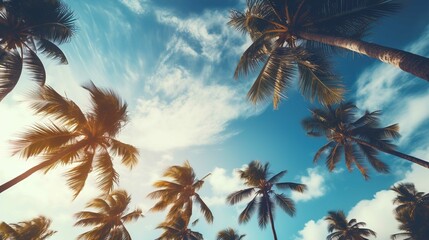 Standing palm trees on the wind blue sky