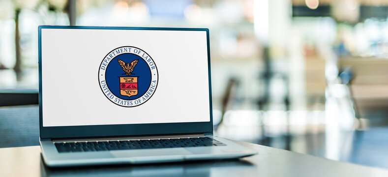 Laptop displaying seal of The US Department of Labor