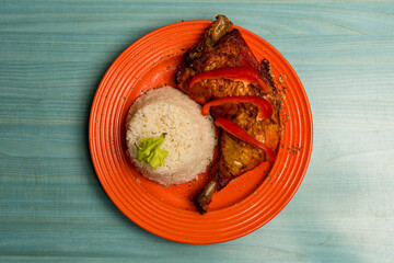 Roasted chicken leg with white rice