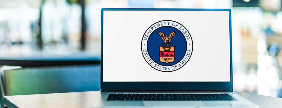 Laptop displaying seal of The US Department of Labor