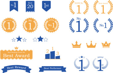 Set of simple maddle victory ranking frames Decoration Frame Ribbon Laurel 1st place Victory or Crown Gold Award Price Ranking with color of blue and gold